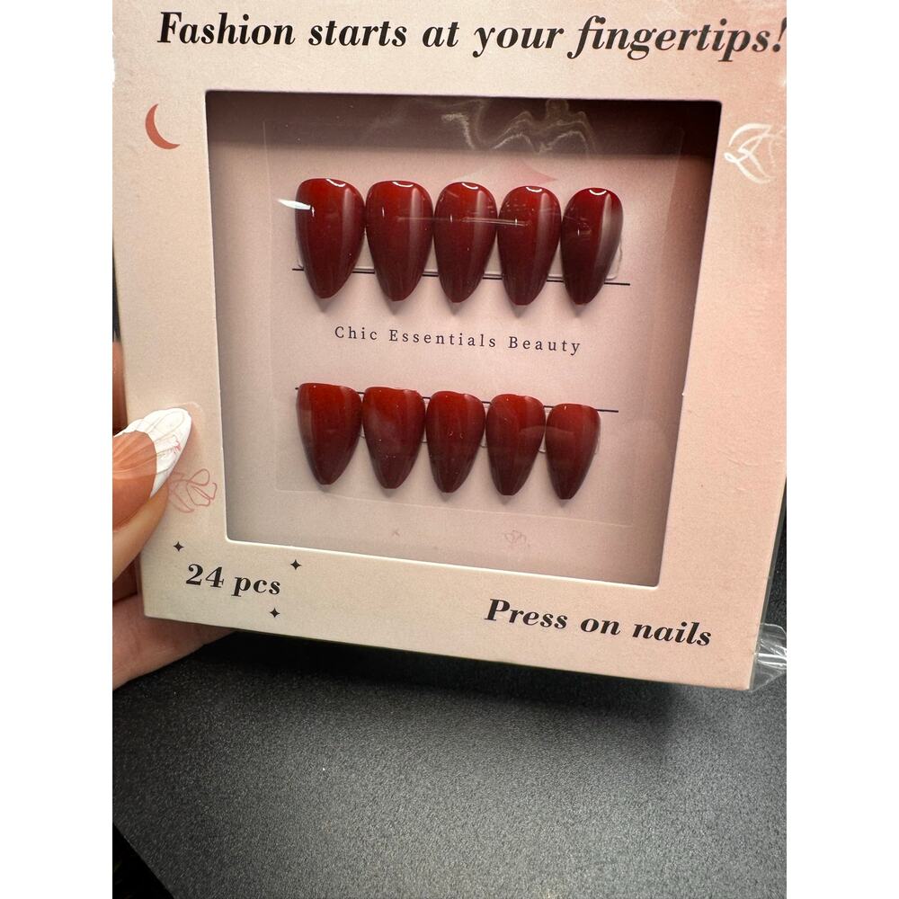 NWT Burgundy Press on nails almond shape medium length- 24pc - Picture 5 of 5